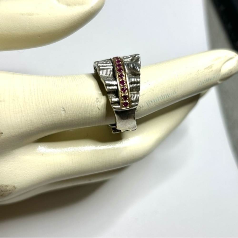 Beautiful Sterling Ruby Ruffled Textured Ring - image 4